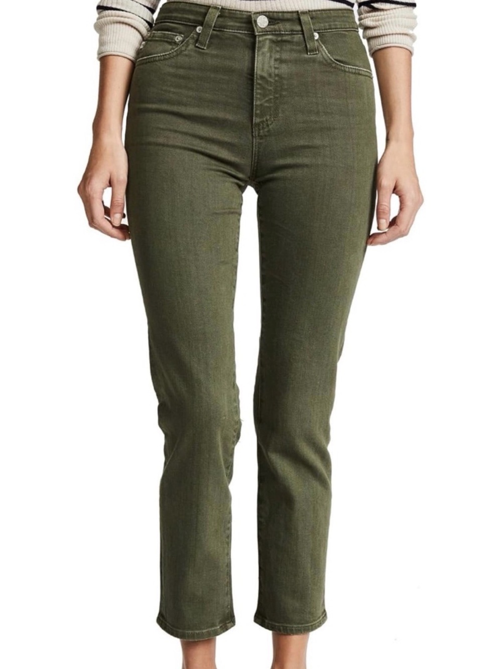 Ag Adriano Goldschmied Olive High-Rise Cropped Slim Jeans